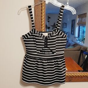 Anthropologie Pins and Needles Striped Cutout Tank Top Black White